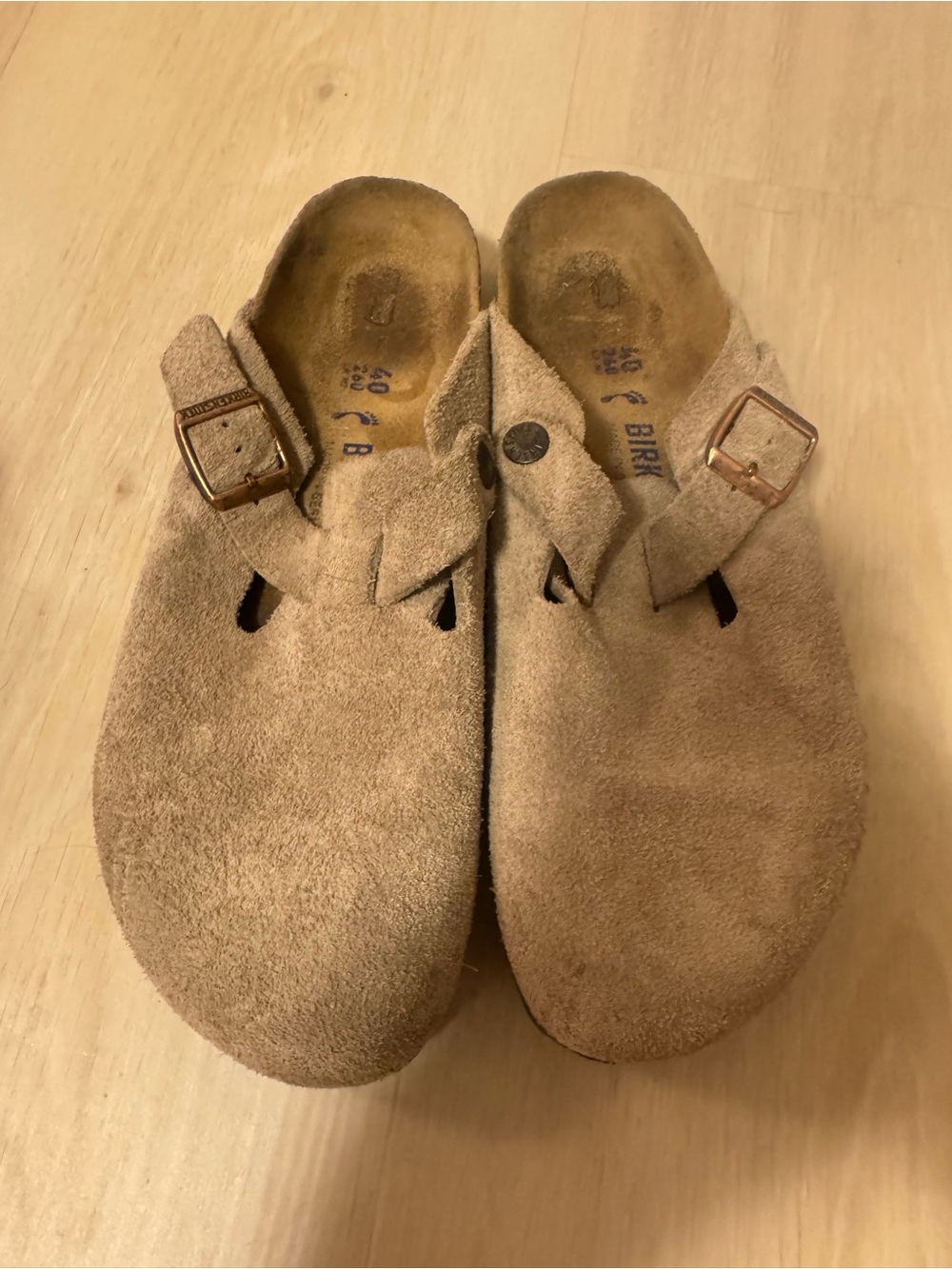Birkenstock Boston Taupe Suede Leather Clogs EU 40 US 9-9.5